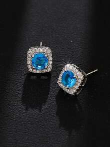 2pcs Cubic Zirconia Square Stud Earrings, Fashionable Luxury Personalized High-End Unisex Earrings For Daily Wear