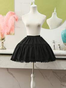 1pc Satin Lace Trim Puff Skirt, Retro Sweet Lolita Style Underskirt, Suitable For Daily Wear, Anime Convention, Tea Party - Multicolor - View 7