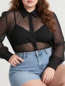 Blusa de malla Camiseta sexy con protección solar para mujer Blusa de malla - Top sexy con protección solar para mujer Blusas de Mujer - Negro - Ver 4