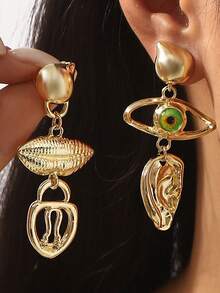 1 Pair Vintage Punk Style Middle Ages Droplet Tassel Luxury Earrings, French Fashion Shiny Rhinestone Eye Shape Earrings, Suitable For Personalized Fashionable - White - View 9