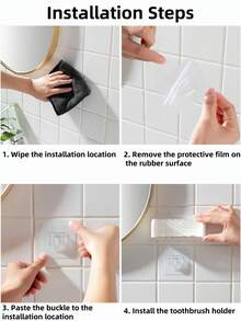 1Set Punch-Free Wall-Mounted Toothbrush Holders With Cover, Electric Tooth Brushing Holder For Bathroom,Toothpaste Storage Rack, 2/5/6 Slots Self Adhesive Toothbrush Organizer For Family,Bathroom Organizer Accessories,Bathroom Gadgets