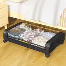 2pcs Under Bed Storage Containers Rolling Under Bed Drawer With Clear Window - Black - View 3