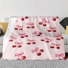 Reversible Cherry Pink Bow Throw Blanket, Style Minky Velvet Fleece, Soft & Comfortable Multipurpose Knitted Polyester Bedding, Contemporary Y2K Aesthetic Decorative Gift For Her, All Seasons Use, Allseason Blanket | Playful Design | Flannel Fabric - màu hỗn hợp - Xem 2