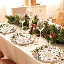 10pcs/20pcs/50pcs Merry Christmas Paper Plates Scalloped Edge 9 Inches Berry Holly Decorative Dinner Dessert Paper Plates Christmas Floral Shower Cute Snack Food Plates For Winter Holiday Dinner Birthday Xmas Party Supplies Christmas Table Decoration22