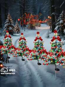 Solar Powered Bowknot Christmas Tree Stake Light - DIY Bow/String Lights/Bells, Independent Solar Panel, Solar Powered Outdoor Christmas Tree Lighting, Yard Decor, Multi-Color LED, Solar Stake, Suitable For Pathways, Patios, Walkways, Lawns, Yards, Christmas Decor (Cute Style), Mood Lighting, Garden Lights, Outdoor Waterproof IP65 Christmas Decor Fairy Lights, Mini Christmas Tree, Christmas Decor Gift, Best Gift For Couple, Best Gift For Christmas Decoration!