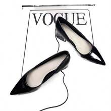 Zapatos planos con tacón grueso, punta puntiaguda y sin talón para mujer, otoño 2025,Zapatos de tacón de mujer - Negro - Ver 2