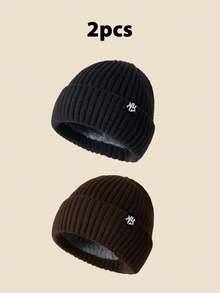 1 件男女通用纽约徽章纯色针织便帽，保暖内衬无檐便帽，男女皆宜，冬季万圣节秋季服装 - A - 查看 17
