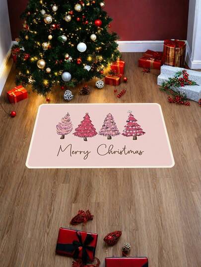 1 PIEZA Felpudo con diseño de árbol de Navidad rosa, felpudo navideño absorbente y antideslizante, adecuado para sala de estar, dormitorio, cocina, jardín, entrada interior, decoración de baño del hogar, alfombra de baño, felpudo de puerta para exteriores, decoración de otoño, accesorios de baño, alfombra de cocina de vuelta al colegio