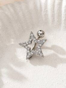 1 chiếc nhẫn rốn đính đá Cubic Zirconia hình ngôi sao thanh lịch, dành cho phụ nữ hàng ngày, tiệc tùng, trang sức cơ thể - Bạc - Xem 2