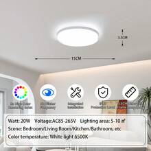 LED Ceiling Light, Home LED Light, White Frame Flat Panel Light, Bedroom Flush Mount Light, Home Lighting, 6500K, 110V/220V Universal, LED Room Light, High Brightness, Flicker-Free, Square/Round Pendant Light, Indoor Lighting Suitable For Home/Bedroom/Room/Hallway/Kitchen/Bathroom/Apartment/Balcony/Office - White Panel Ceiling Light - View 14