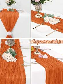 1pc Pleated Cheesecloth Table Runner, Suitable For Wedding, Bridal, Birthday Party Long And Round Dining Table Centerpiece Decor - Orange - View 4