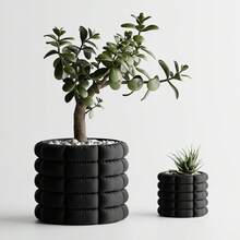 ORIZZONTE Runde dekorative Vase mit gesteppter Textur und rechteckigem Effekt – weiches und modernes Design für Pflanzen, Kakteen, Bonsai – Geschenkidee für Zuhause/Büro – erhältlich in 2 Größen – 100 % Made in Italy, Versand aus Italien - Schwarz - Übersicht 3