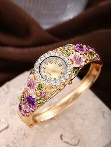 Luxury Women's Cloisonne Fashion Quartz Bracelet Watch - Purple - View 2