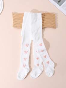 2pcs Baby Girls' Autumn Butterfly & Heart Print Tights, Cute & Ladylike For Daily Basic Matching
