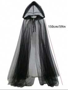 1 件狂欢节万圣节连帽斗篷死亡女巫网长斗篷舞会派对礼服 - 黑色 - 查看 5