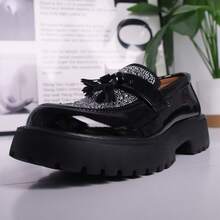 Water Diamond Lacquered Leather Thick Sole Men's High-End Leather Loafers, Fashionable And Casual Versatile Shoes,Suitable For Weddings, Parties, Festivals And Casual Leather Shoes - Đen và trắng - Xem 9