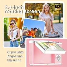 Upgraded 4K HD Vlog Camera With 16x Digital Zoom And Image Stabilization, 1080P Full HD Video Recording, 96MP 1.4x Optical Zoom And 2.4" IPS Screen, Portable CCD Camera With Autofocus For  Vlogging, Travel, Vlogging, And Blogging (Pink, White), Professional Photography And Video Recording Vlog Starter Kit - Perfect Gift For Thanksgiving And Christmas, Best Choice - 粉色 - 查看 3