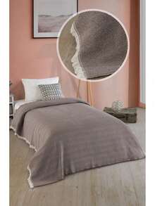 Single Size Bedspread – 180x210 Cm – 100% Cotton, Soft & Breathable, Lightweight & Machine Washable – MADE IN TURKEY - Brown - View 1