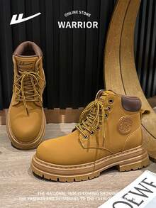 WARRIOR 1 双男女款户外系带靴，时尚舒适皮革防水耐用防滑高帮旅行徒步工作靴，情侣鞋 - 駝色 - 查看 5