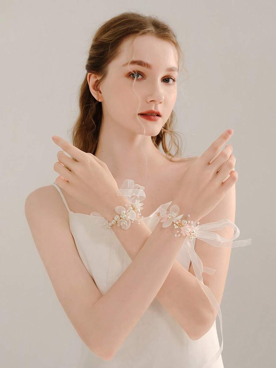 1/2/4/6件組 優雅新娘伴娘花童手腕花飾，婚禮派對演出裝飾，適合夏季、海灘、節慶、生日