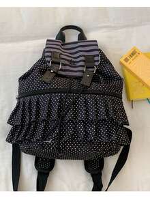 This Season's New Korean Niche Design Polka Dot Backpack Features Large Capacity Drawstring And Versatile Fashion Commuter Backpack - Black - View 6