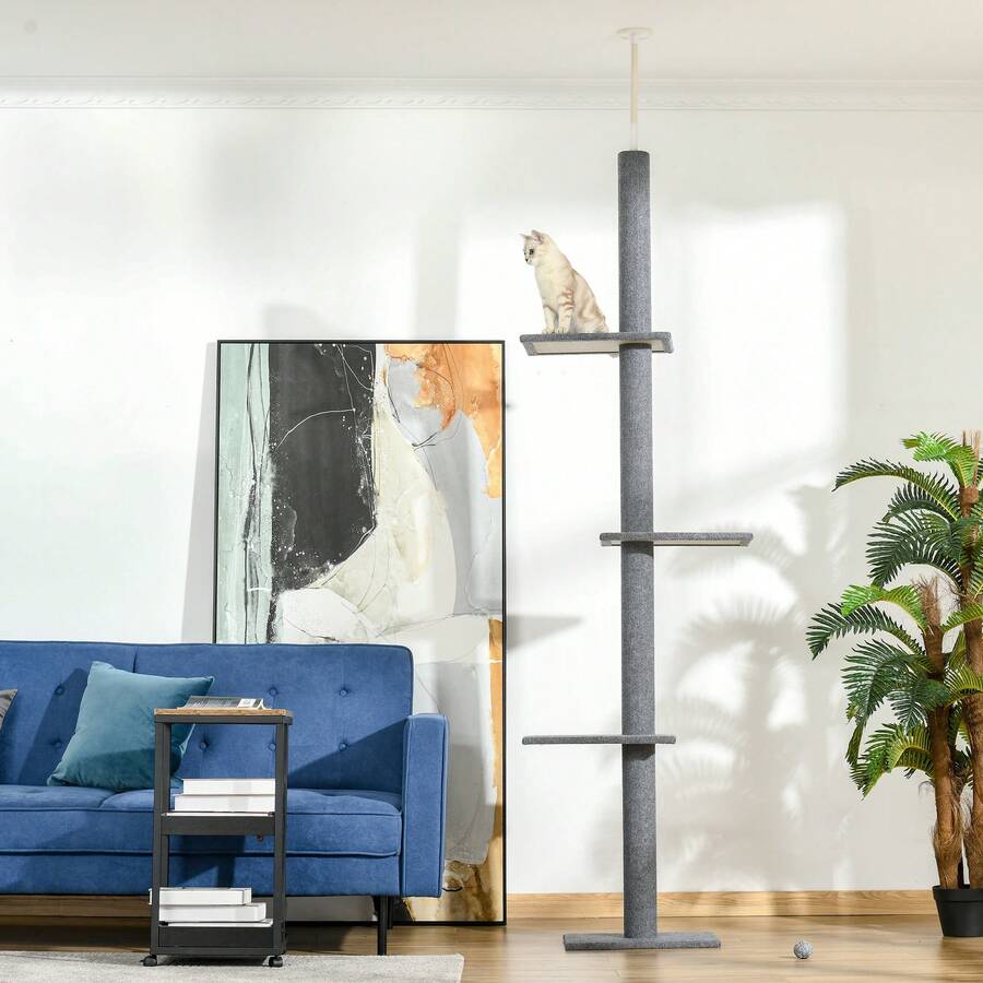PawHut 260cm Cat Tree Floor To Ceiling Adjustable Height, Grey - Grey - View 1