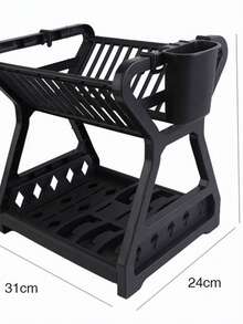 1 Stück schwarzer mehrstöckiger Kunststoff-Geschirrständer mit Abtropfbrett - platzsparende, multifunktionale Aufbewahrung für Küchenutensilien und Geschirr, erhöhtes Regaldesign, Weihnachten