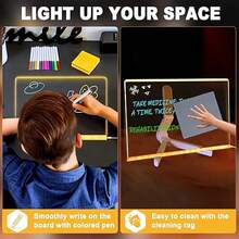 LED Acrylic Message Board With Stand – 11.8"X7.9" Glow Dry Erase Board With 12 Colored Markers, Light-Up Memo Board For Drawing, Notes & Decor - trong suốt - Xem 4