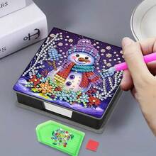 5D 钻石画套装 - 圣诞雪人笔记本便笺盒 - 独特的手工礼物，钻石艺术套装，不对称圆形，适合办公室和家庭办公桌的独特手工礼物 - 彩色 - 查看 6