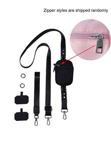 拉链手机挂绳，时尚女士斜挎手机挂绳，带钱包的斜挎手机挂绳，新款拉链手机挂绳，可调节斜挎手机带 - 耐用涤纶材质，休闲风格，手机袋，女士礼物