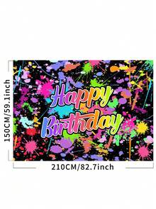 1 Peça Painel de Fotografia de Aniversário Feliz com Respingos de Tinta Colorida, Brilho Neon no Escuro, Banner de Festa 59.1*39.4/82.7*59.1/106.3*70.9 Polegadas, Decoração para Chá de Bebê, Festa de Dança, Uso Interno e Externo