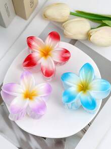1PS/3PS/18 芙蓉花/夏威夷花休闲ABS塑料（ABS树脂）2025新款蛋花沙滩、旅行、派对、度假、返校季甜美后脑勺卷发夹清新简约发饰，适合装扮配饰 - 彩色 - 查看 22