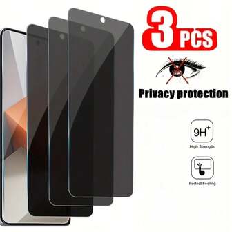 3 pièces Verre trempé de protection d'écran anti-espion pour Redmi 13 Note 10 12T Note 12 A2/A1 Note 9T Note 9T 12 A3x Note 9 Pro. Protecteur d'écran essentiel pour la vie quotidienne, le bureau et la vie privée à la maison. Protecteur d'écran de téléphone, accessoires de téléphone, étanche, antichoc, anti-rayures