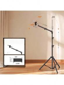 1set Mobile Phone Stand Floor Shooting Tripod Adjustable Floor Tripod, Suitable For Mobile Phones, With A Retractable Attachment Arm, Suitable For Live Streaming, Recording, Cooking, Painting, And Food Photography. Mobile Phone Stand Floor Shooting Tripod, Desktop Overhead Phone Stand Multi Functional Mobile Phone Live Streaming Stand Outdoor Shooting For Summer Vacation, Travel, Outdoor Activities, Live Streaming, Stable Recording Selfie Stick Vlogging Equipment Strong Load-Bearing - Black - View 10