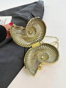 优雅的贝壳形手拿包，独特设计的女士贝壳包，时尚闪亮的晚会手提包，配有链条肩带、单肩包/斜挎包、耳机袋、口红和零钱包 - 金色 - 查看 9