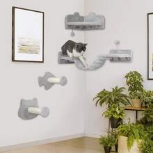 PawHut4 Piece Cat Wall Shelves Wall-Mounted Tree With Platforms Light Grey - Light Grey - View 2