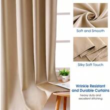 2 Panels Beige Faux Silk Blackout Curtains 52 X 108 Inch Champagne Gold Room Darkening Satin Thermal Insulated Window Drapes For Bedroom Indoor Nursery - 米色香檳色金色 - 查看 2