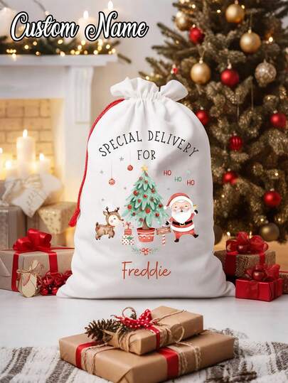 1 pieza - Bolsa de regalo original de Papá Noel, Bolsa de regalo personalizada de Papá Noel, se puede usar para comprar artículos, Bolsa de regalo de primera Navidad, Bolsa de juguetes navideños, Caja de regalo de Nochebuena, Bolsa de regalo de Navidad express, Bolsa de regalo de Papá Noel personalizada de alta gama, Bolsa de regalo de lona navideña grande con cordón