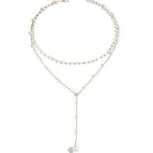 Double Layer Wear Imitation Pearl Necklace Fashion Temperament High Sense Necklace Tassel Drop - Y Shaped Choker For Women, Birthday Gift For Her - Vàng - Xem 5