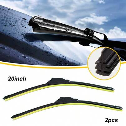 Upgraded Second Generation Boneless Windshield Wipers With U/J Hooks - Quiet & Durable, All-Season, High-Elasticity Rubber Blades, Universal Fit For Most Vehicles, Includes U-Shape Adapter 20inch + 20inch