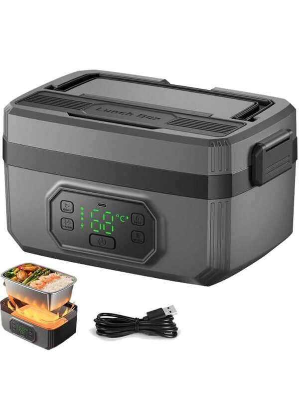 Cordless Insulated Electric Lunch Box, 21000mAh Cordless Heating Lunch Box 1.2 L Stainless Steel, Leakproof Portable Electric Food Warmer With 6 Temp & 8 Timer & Removable Tray Divider For Camping