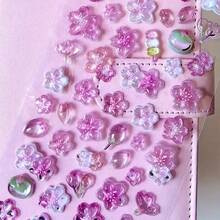 1pc Pink Cherry Blossom 3D Stickers - Self Adhesive Plastic Flower Stickers With Crystal Decoration, Glossy Finish, For DIY Crafts, Scrapbooking, Phone Cases, Tablets And Laptops | Fantasy Themes, Asymmetrical Shapes, Floral Decorations, Cherry Blossom Pieces - one-size - View 3