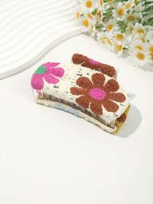 1 pezzo Fermaglio per capelli in maglia con stampa floreale e a stelle, elegante, minimalista, versatile, adatto per uso quotidiano, design unico, accessorio per capelli di alta qualità per la moda autunnale delle donne, fermaglio per capelli con fiori, fermagli per capelli autunnali, accessori per capelli invernali per le donne, adatti per gli outfit da vacanza