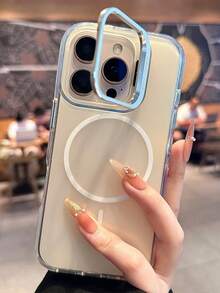 奢华渐变激光磁吸无线充电腕带手机壳适用于 16 15 14 13 12 Pro Max Plus 镜头支架软后盖 - 白色 - 查看 2