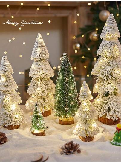 6 件/1 件圣诞装饰迷你圣诞树，人造圣诞树瓶刷树带木质底座，适用于圣诞装饰圣诞派对家居餐桌工艺品、摄影装饰摆件（不含 LED 灯带）