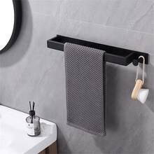 Stainless Steel No-Drill Towel Rack, Black Wall-Mounted Towel Bar, Suitable For Bathroom & Washroom, Towel Storage Rack With Hooks