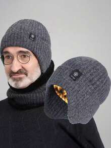 Męska czapka zimowa ciepła dzianinowa czapka z ochroną słuchu pogrubiona zimowa jesienno-zimowa dzianinowa czapka z ochroną szyi zestaw szalików jesienne dekoracje - A - Zobacz 11