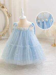 Đầm công chúa voan đính sequin cho bé gái, thích hợp làm quà tặng sinh nhật 1 tuổi, dự tiệc, dạ hội, lễ hội. - Màu xanh nhạt - Xem 8