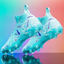 Botas de fútbol para hombre y niños mayores, botas con tacos de primera calidad para jóvenes, botas de entrenamiento profesional adecuadas para campos de césped, cubiertos y al aire libre. - Azul - Ver 9