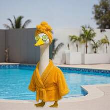 Porch Goose Outfits Stylish Cute Goose Clothes Plush Bathrobe Shower Cap And Cucumber Slices 3 Pcs Set - 黃色 - 查看 3